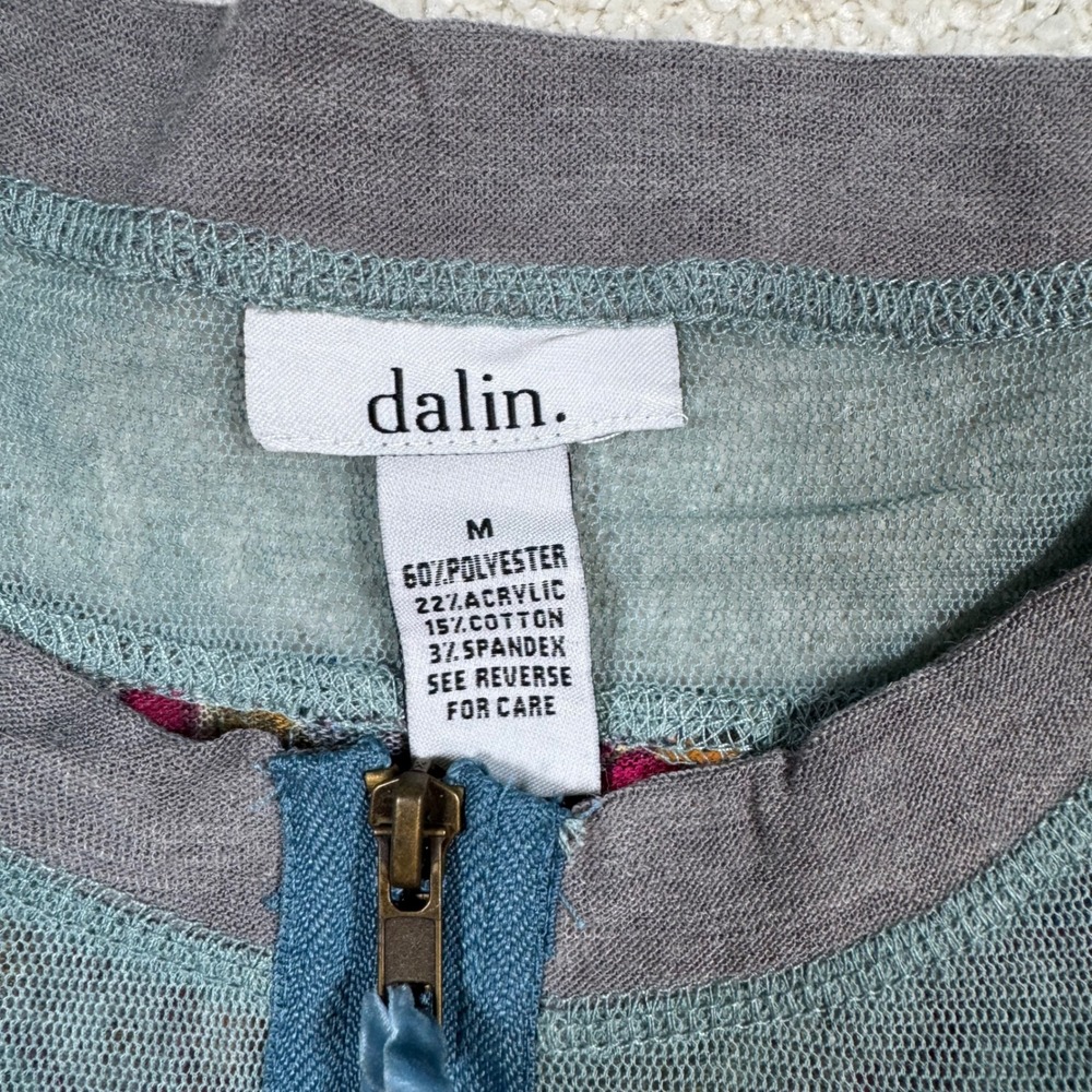 Dalin Zip Up Cardigan Womens Medium Blue Multi Paisley Mixed Media Knit Jacket - Picture 4 of 6